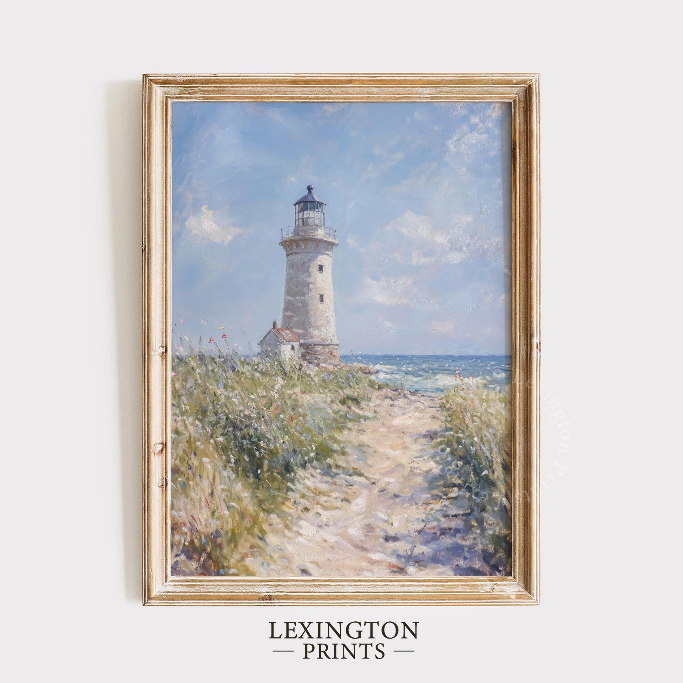 Coastal Lighthouse Print, Summer PRINTABLE Wall Art, Beach Wall Art Coastal Print, Nautical Home Decor Beach Painting Bathroom Decor 1159