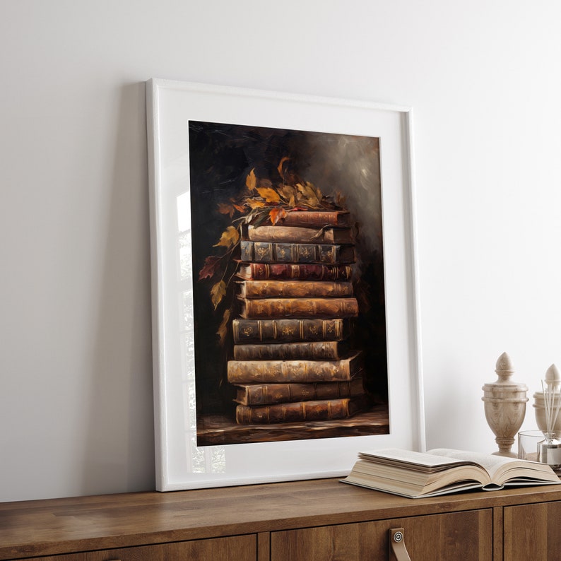 Vintage book art painting oil painting art print displayed in an antique frame against a white background. The painting features intricate brushwork and colors. The shop name Lexington Prints is written out beneath the wall art frame.