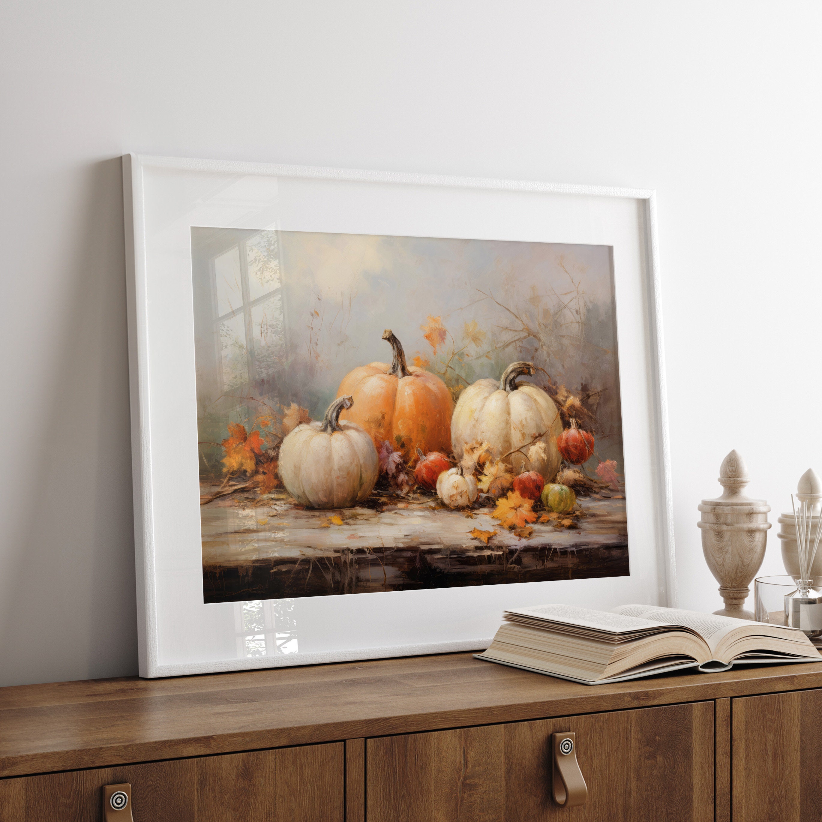 Fall Art Printable Pumpkin Still Life Oil Painting Rustic Fall Decor ...