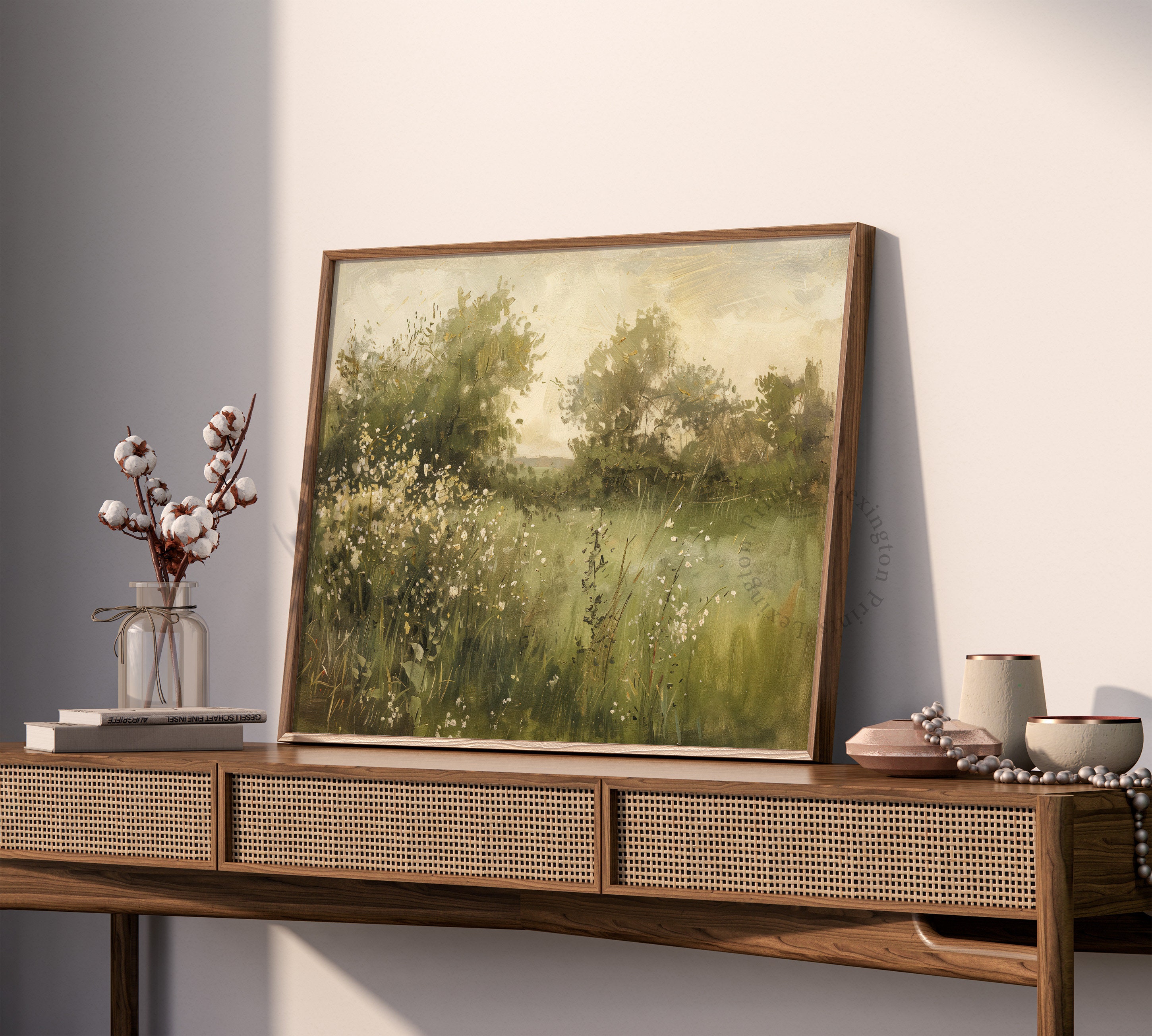 Rustic Wildflower Field Printable Landscape Painting, Neutral Wall Art ...