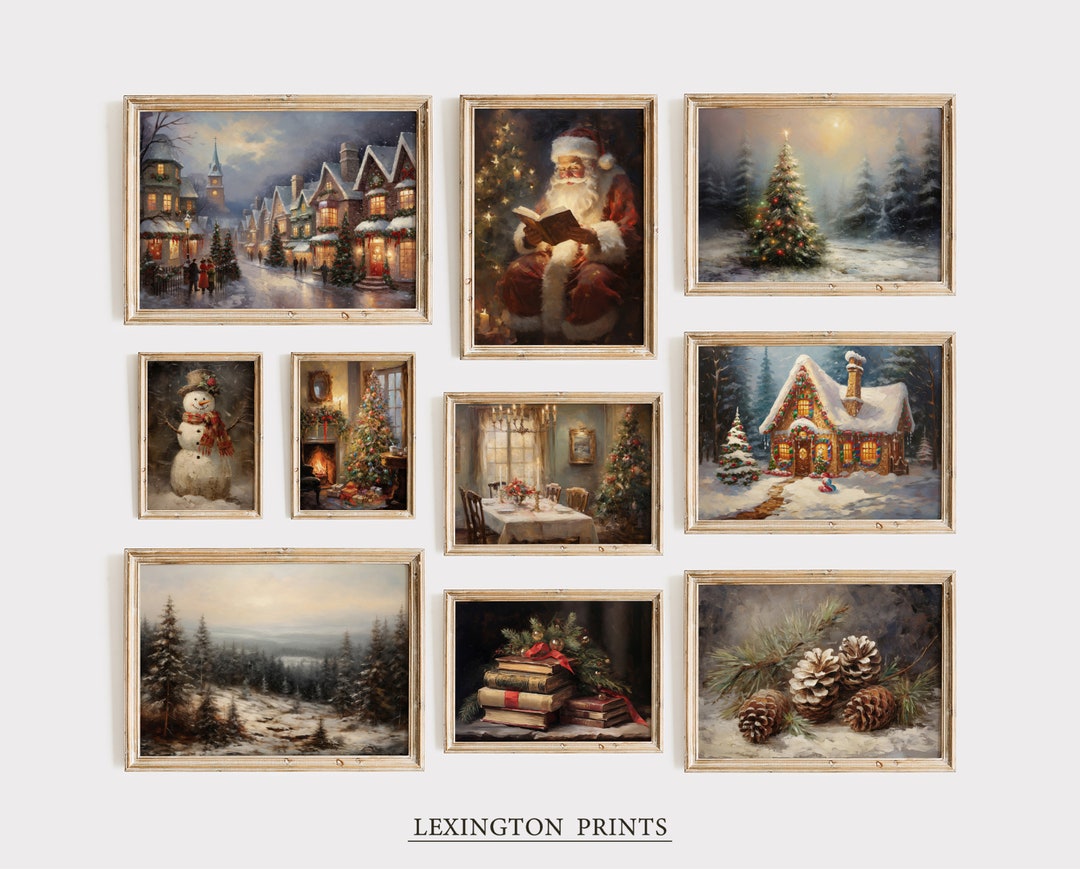 Christmas Gallery Wall SET of 10 Vintage Christmas Wall Art Printable