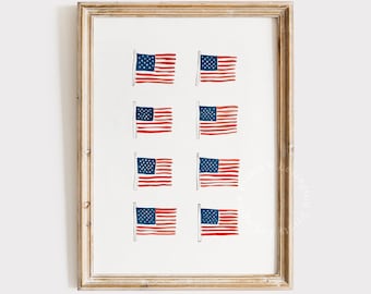 Printable American Flag Wall Art, Vintage 4th of July Print, Fourth of July Painting, Patriotic Americana Wall Decor Digital Download 1210