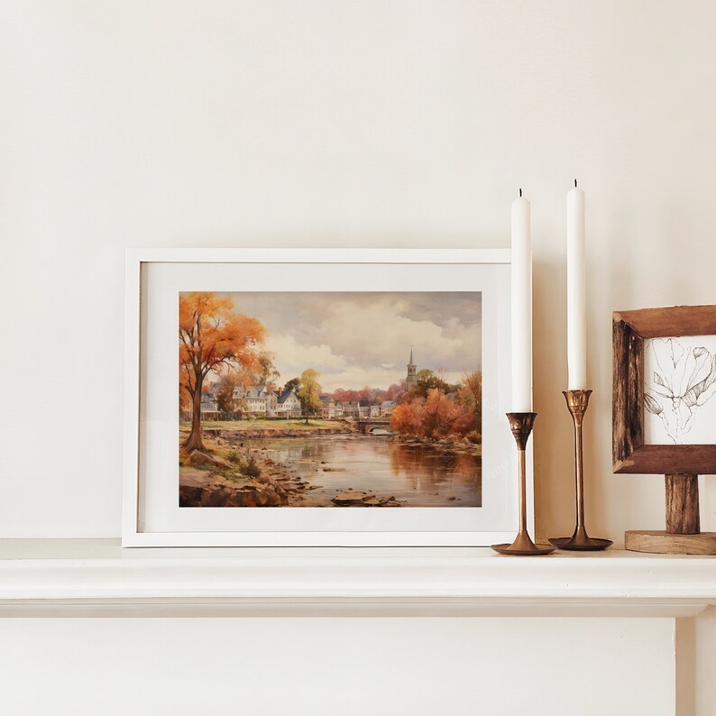 Vintage city town painting oil painting art print displayed in an antique frame against a white background. The painting features intricate brushwork and colors. The shop name Lexington Prints is written out beneath the wall art frame.