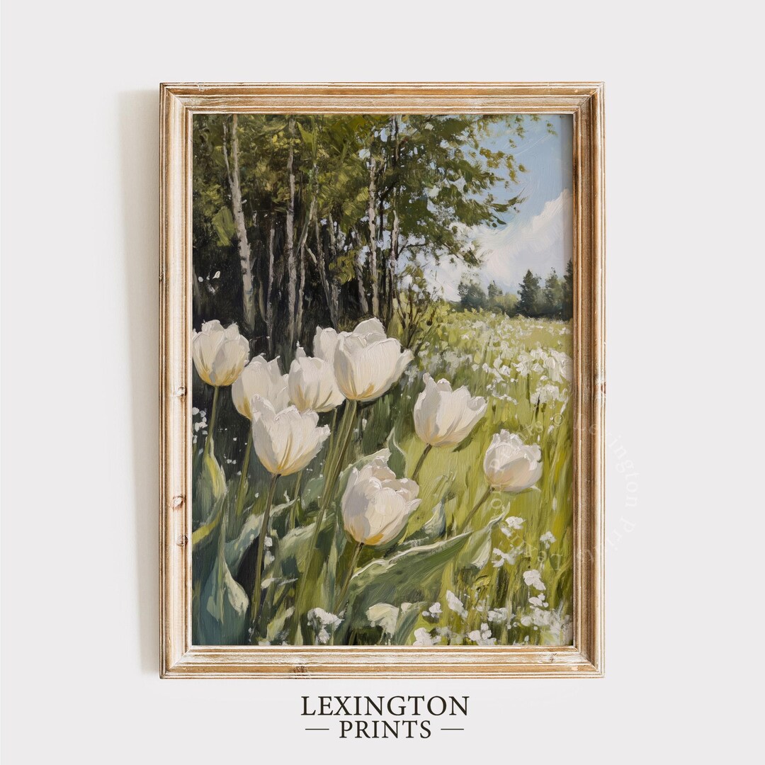 White Tulip Field Print, Spring PRINTABLE Wall Art, Spring Print Tulip ...