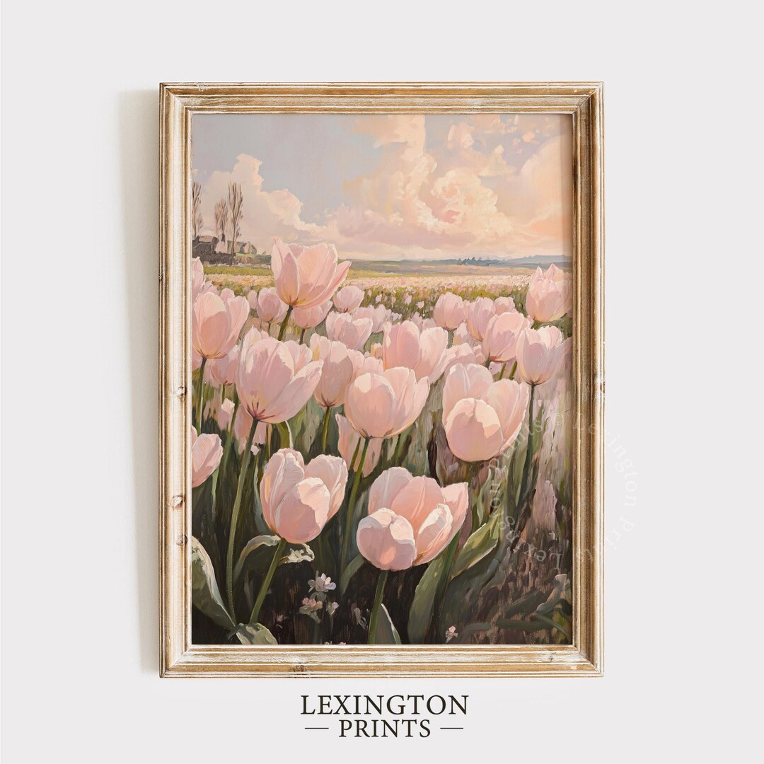 Pink Tulip Field Print, Spring PRINTABLE Wall Art, Spring Print Tulip ...