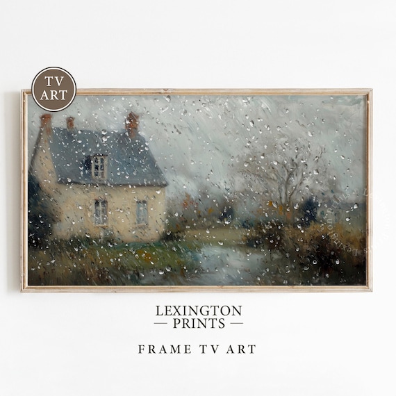 Rainy Window Moody TV Art, Spring Frame TV Art, Raining Tv Art Landscape Tv Art, Dark Farmhouse Decor Moody Home Decor Tv Digital File 1071