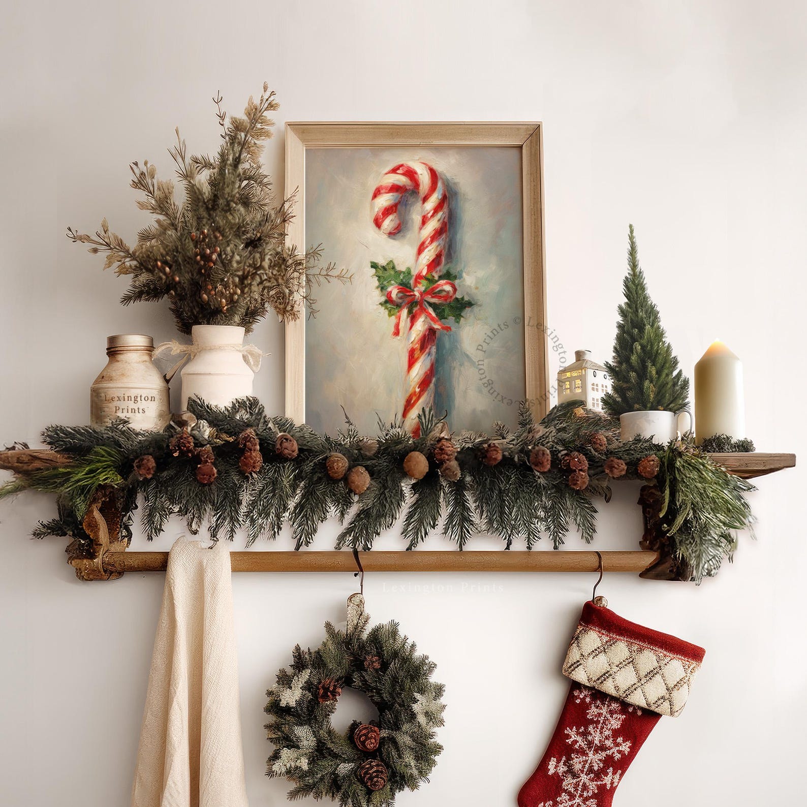 Rustic Christmas Wall Art Candy Cane Christmas Oil Painting Christmas ...