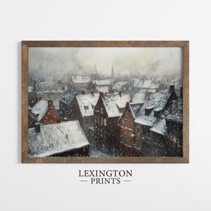 Moody Winter City Print, Christmas Printable Wall Art, Winter Wall Art Christmas Prints, Dark Academia Decor Vintage City Poster Holiday 810