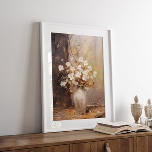 Fall Vintage fall botanical wall art flower painting oil painting art print displayed in an antique frame against a white background. The painting features intricate brushwork and colors. The shop name Lexington Prints is written out beneath
