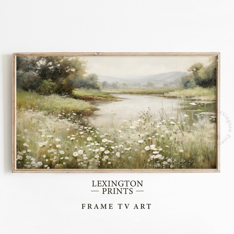 Vintage Spring Frame TV art bundle set of 16 for Samsung Frame TV of Spring wildflowers, cottages, bunnies, and more. This Spring wall art decor can also be used as Easter decor. The shop name Lexington Prints is listed below.