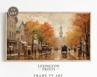 Fall Frame TV Art Fall American Town City Art Landscape Painting Vintage Fall Wall Art Autumn Rustic Fall Decor Moody Art Fall Samsung 267