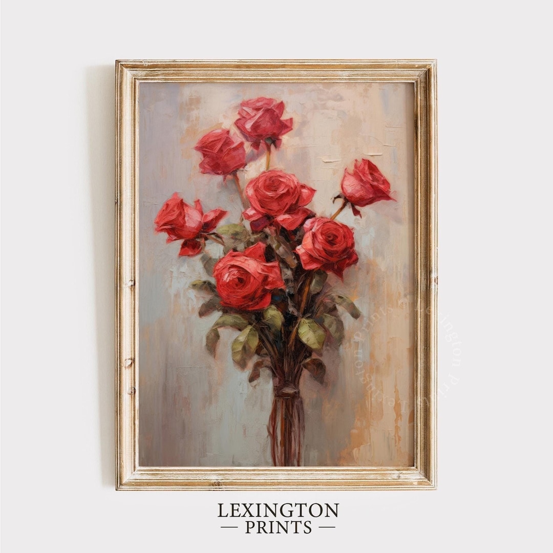 Red Roses Bouquet Art Valentines Day Decor Valentines Wall Art ...