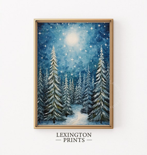 Vintage Christmas Starry Night Print Christmas Wall Art Van Gogh Christmas Print Winter Van Gogh Print Forest Wall Art Oil Painting Art 313