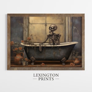 Bathtub Skeleton Halloween Decor Printable Bathroom Decor Painting Halloween Wall Art Spooky Season Vintage Halloween Skeleton Wall Art 174