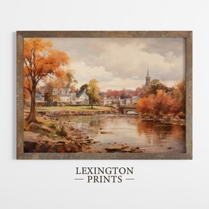 Vintage city town painting oil painting art print displayed in an antique frame against a white background. The painting features intricate brushwork and colors. The shop name Lexington Prints is written out beneath the wall art frame.