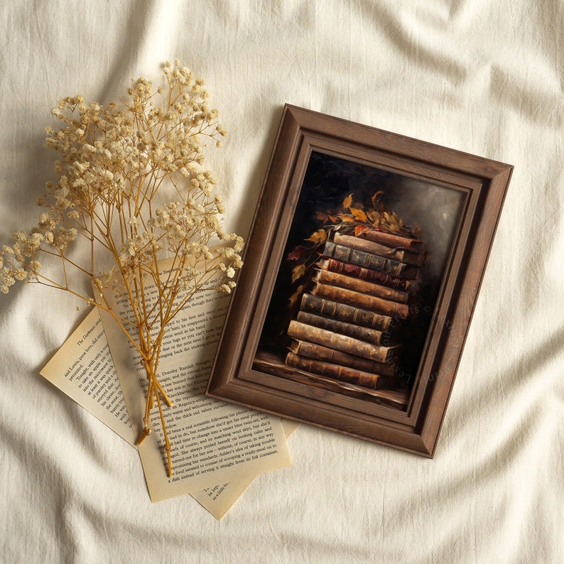 Vintage book art painting oil painting art print displayed in an antique frame against a white background. The painting features intricate brushwork and colors. The shop name Lexington Prints is written out beneath the wall art frame.