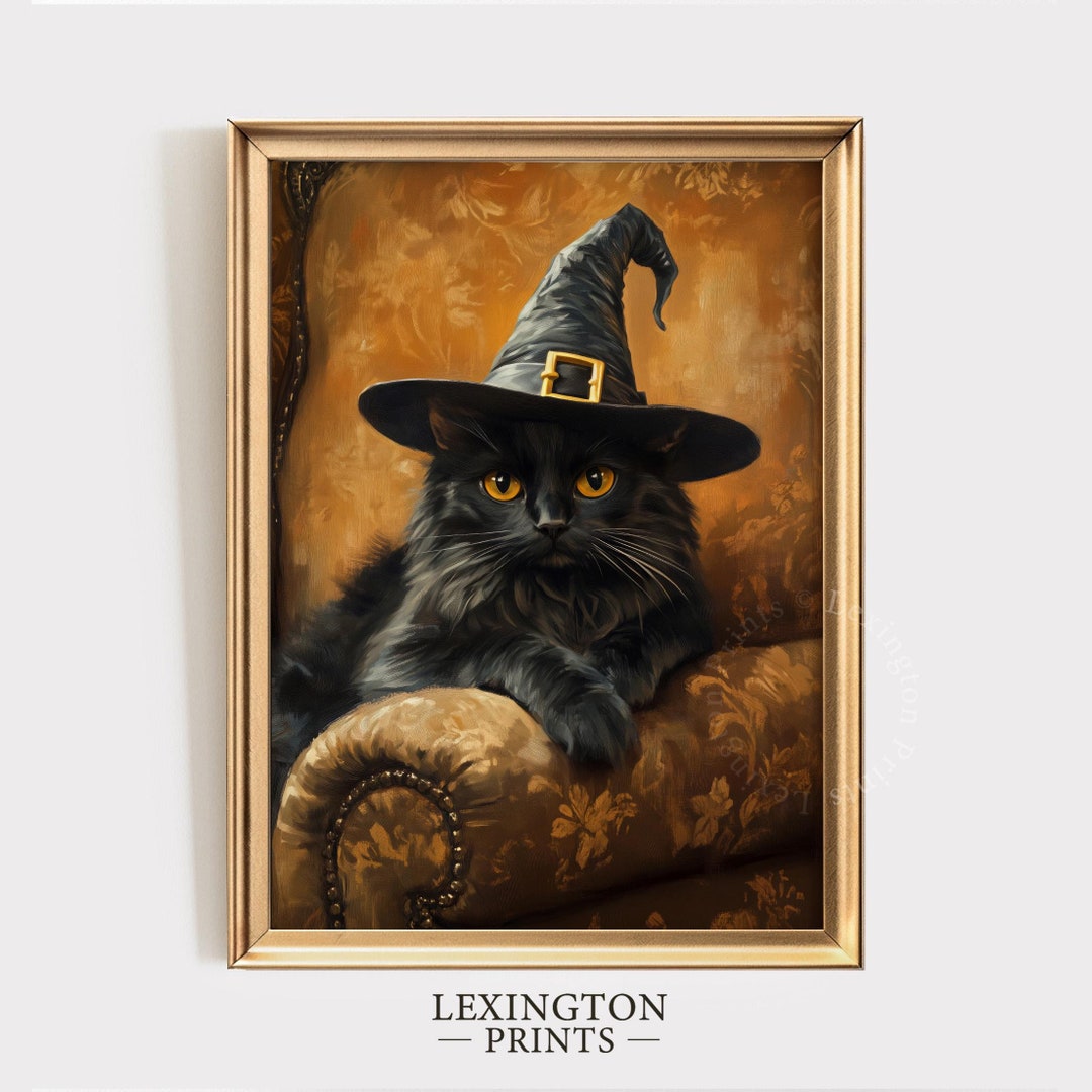 Cute Black Cat Witch Print, Halloween Printable Wall Art Black Cat ...