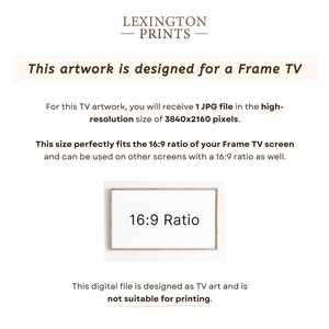 This image describes how the artwork is desiganed for a Frame TV. You receive a JPG file in a 16x9 ratio, which perfectly fits your Frame TV screen.