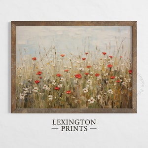 Spring Printable Wildflower Field Landscape Painting, Red Spring Print ...