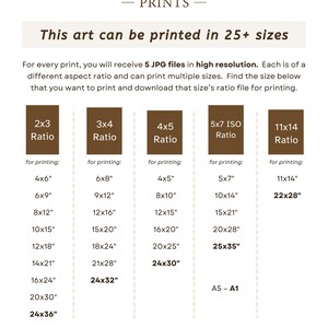 K&ouml;nnte beinhalten: Eine Tabelle, die verschiedene Seitenverh&auml;ltnisse und die entsprechenden Druckgr&ouml;&szlig;en f&uuml;r Kunstwerke zeigt. Die Tabelle umfasst Gr&ouml;&szlig;en von 4x6 Zoll bis 25x35 Zoll sowie A5- und A1-Gr&ouml;&szlig;en. Der Text "This art can be printed in 25+ sizes" befindet sich oben in der Tabelle.
