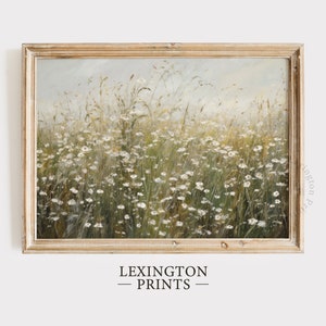 Printable Wildflower Field Landscape Vintage Painting, Moody Spring Print Farmhouse Print Neutral Wall Art Spring Art Digital Download 618