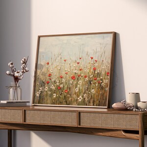 Spring Printable Wildflower Field Landscape Painting, Red Spring Print ...