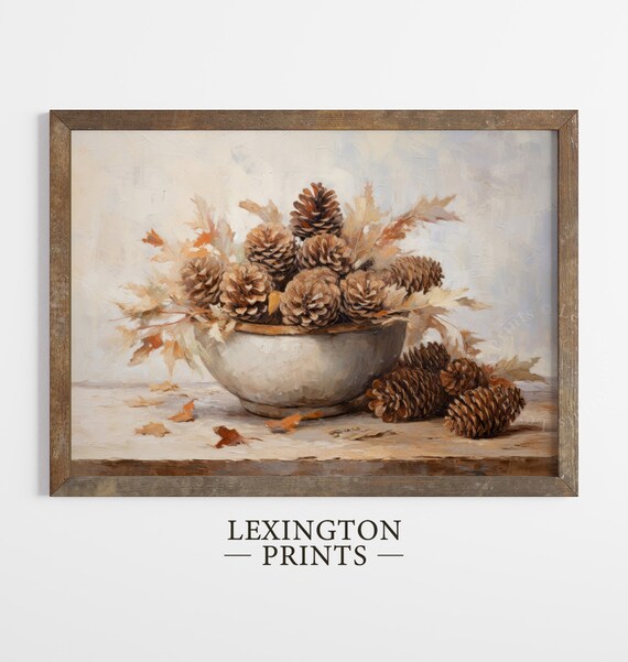Rustic Fall Decor Pinecone Fall Painting Fall Pinecone Nature Art Vintage Fall Wall Art Autumn Decor Botanical Wall Art Fall Print Bowl 343