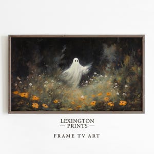 Vintage Halloween Frame TV art for Samsung Frame TV set of 18. This is a bundle of spooky Halloween TV art of jack o lanterns, ghosts, witches, pumpkins, etc and is meant to be displayed in a Frame TV. The shop name Lexington Prints is listed beneath