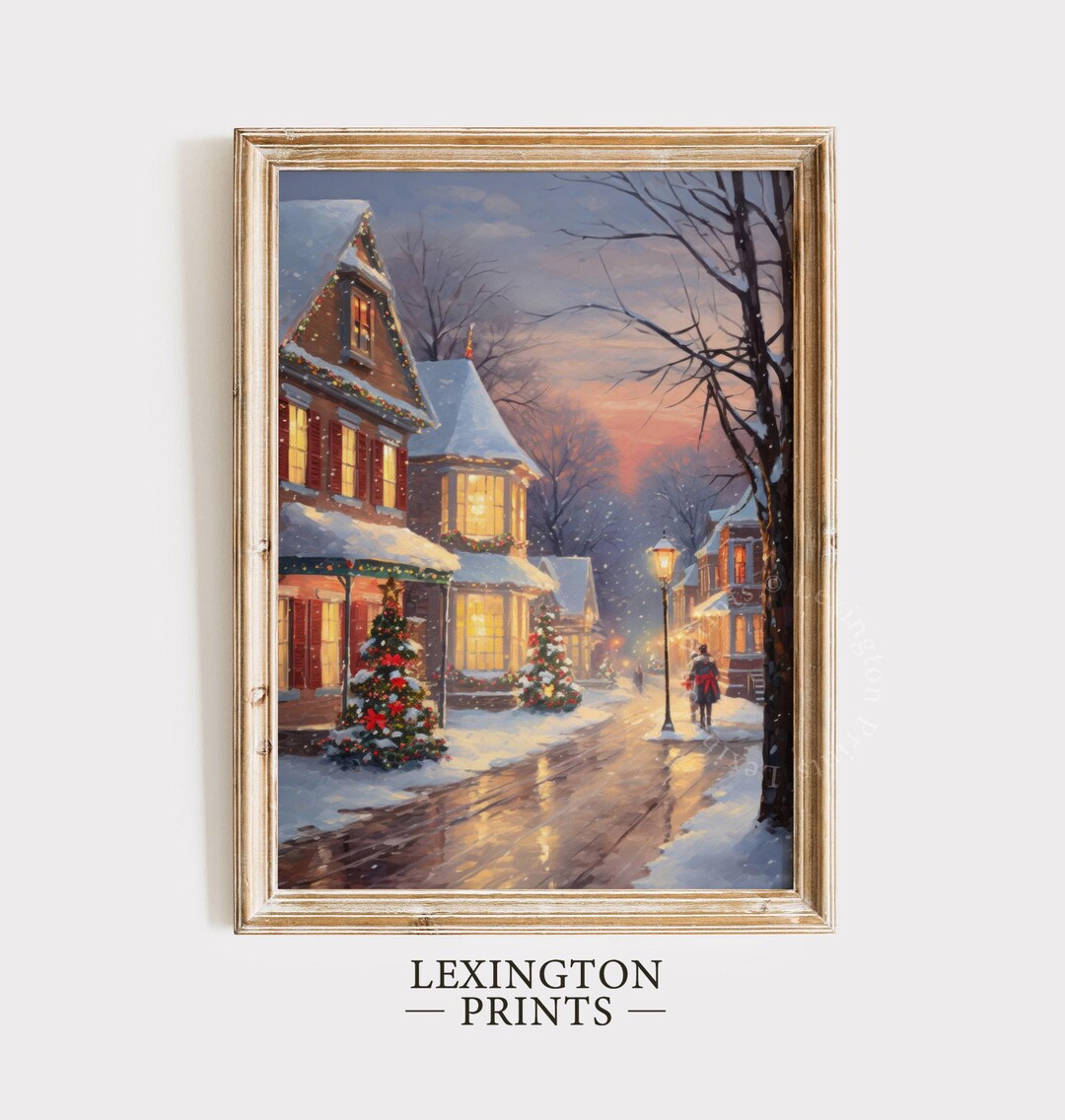 Snowy Christmas Wall Art Town City Christmas Village Art Print ...