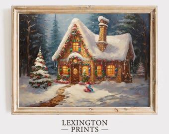 Christmas Wall Art Gingerbread House Christmas Decor Printable Art Gingerbread Decor Vintage Christmas Decoration Winter Art Digital Art 190