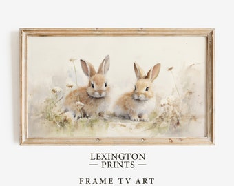 Spring Bunny Rabbits Samsung Frame TV Art, Easter Bunny TV Art Frame, Spring Decor Vintage Farmhouse TV Art, Spring Tv Art Nursery Tv 525