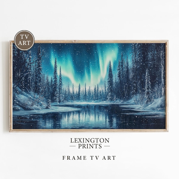 Aurora Borealis Winter Frame TV Art, Samsung Frame TV Art, Christmas Wall Art, Winter Home Decor, Winter Landscape TV Digital Download 1413