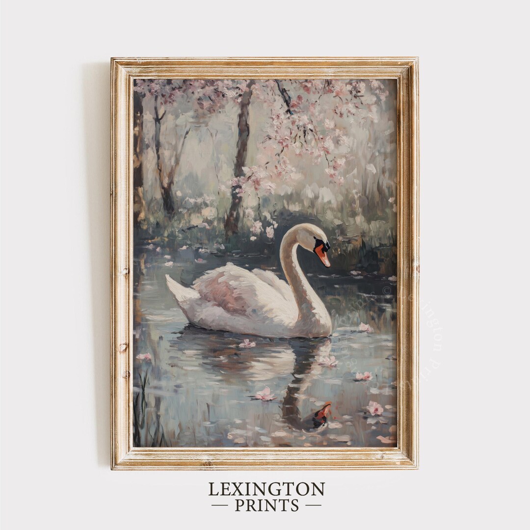 White Swan Art Print, Vintage PRINTABLE Wall Art, Spring Print Nursery ...