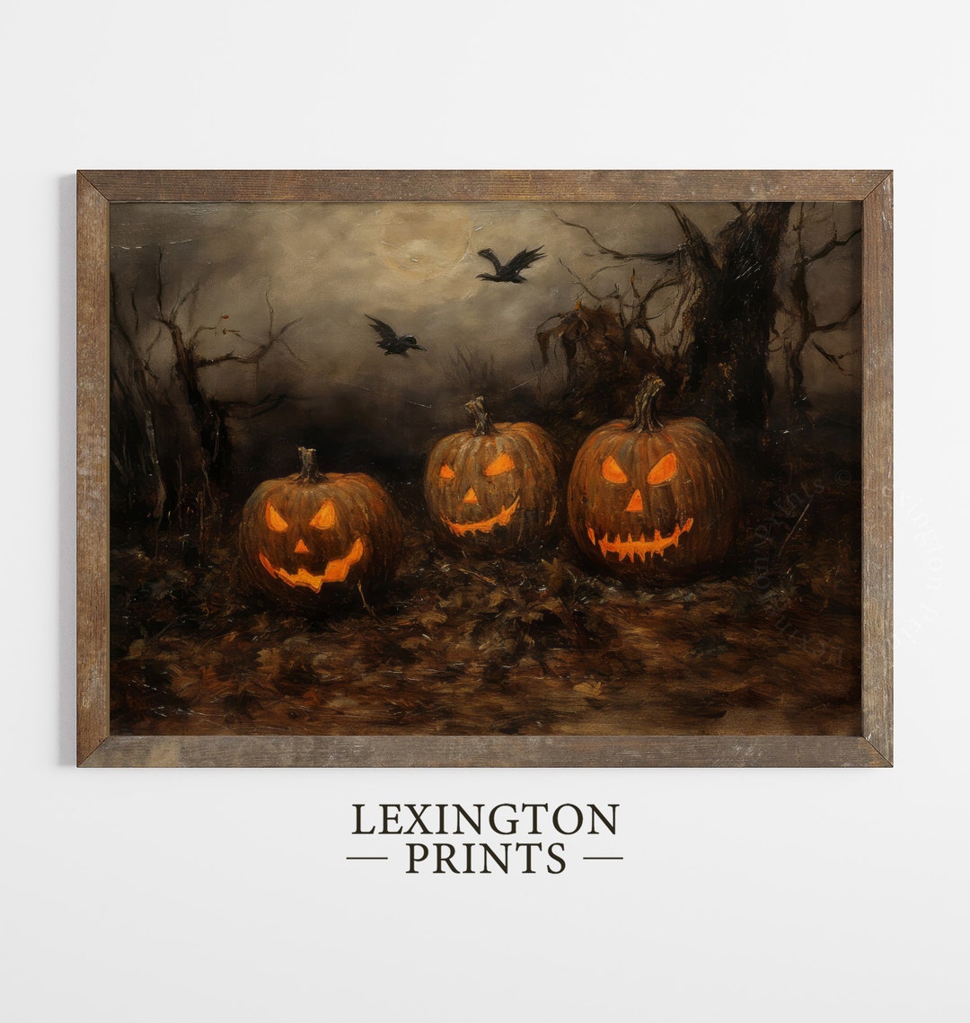 Vintage Halloween Decor Jack O Lantern Wall Art Pumpkin Painting Rustic ...