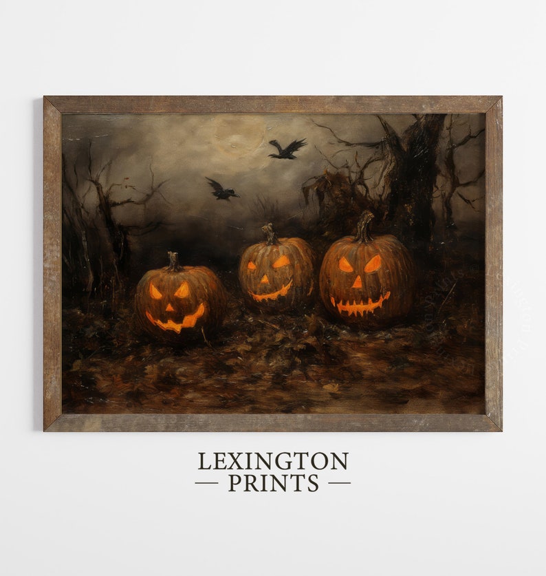 Vintage Halloween Decor Jack O Lantern Wall Art Pumpkin Painting Rustic ...