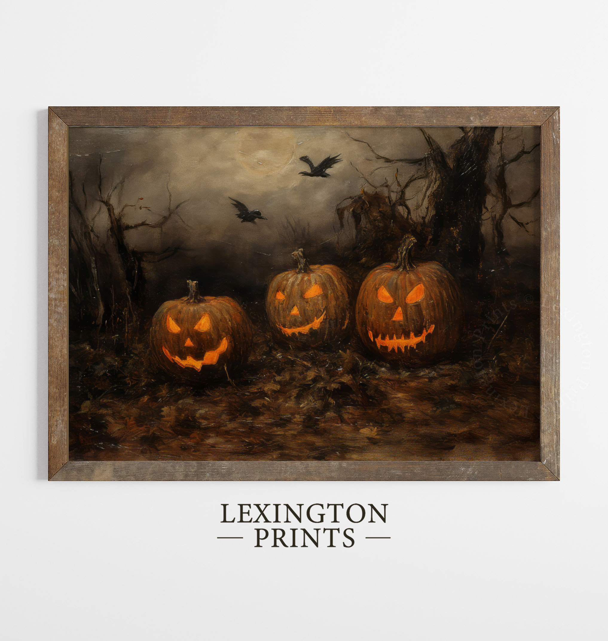Vintage Halloween Decor Jack O Lantern Wall Art Pumpkin Painting Rustic ...