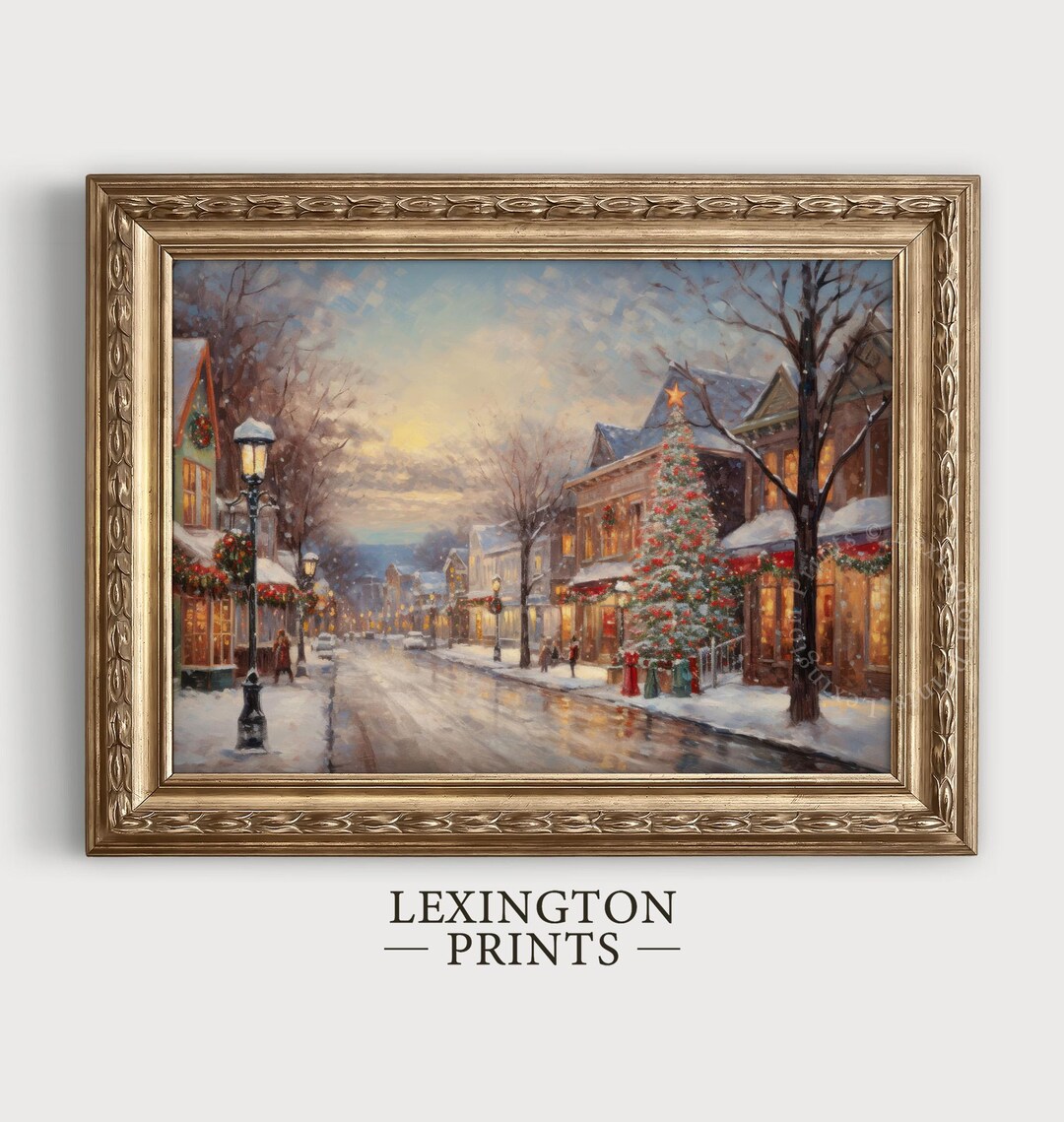 Snowy Christmas Wall Art Town City Christmas Village Art Print American ...
