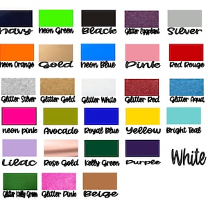 May include: A colour chart displaying a range of shades, such as navy, neon green, black, and silver. The chart also shows colours like neon orange, gold, and neon blue, with text labels for each colour.
