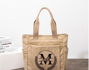 Personalized Organizer Tote Bag with Multiple Compartments– Custom Name Work Tote for Teacher, Nurse, Mom – Large Everyday Shoulder Bag Gift