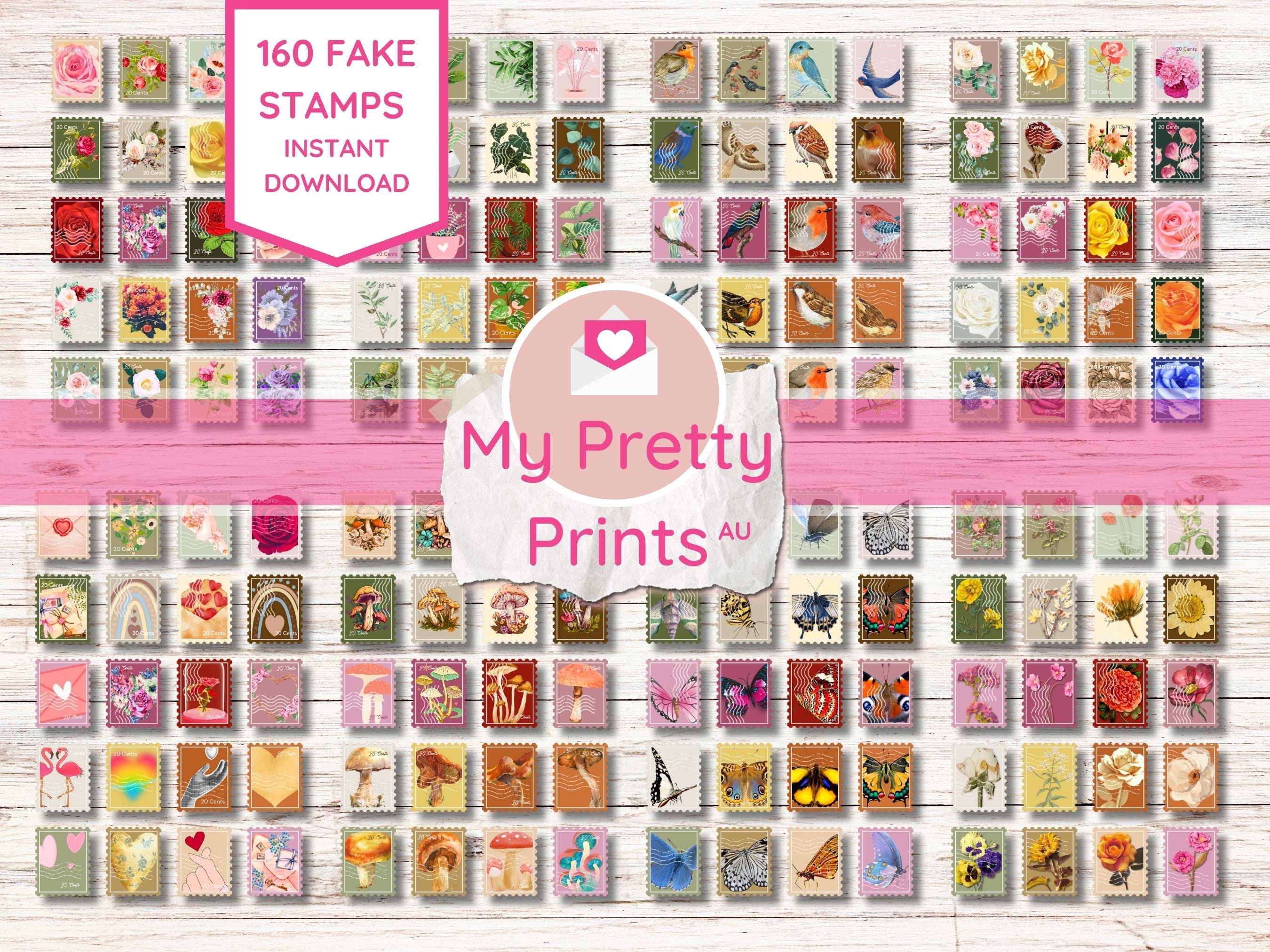 160-fake-postage-stamps-vintage-eclectic-digital-download