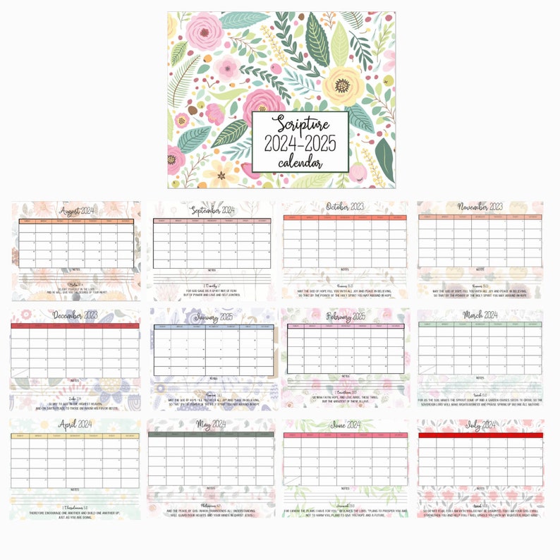 Scripture Printable Calendar 2024 2025, Monthly Christian Calendar ...