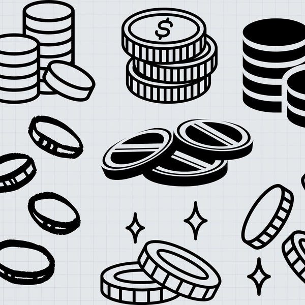 Money Svg, Coins Svg, Coins Clipart, Coins Files for Cricut, Coins Cut Files For Silhouette, Money Coin, Stack Coins
