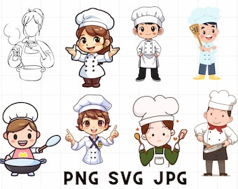 Animated Cooks Clipart PNG digital files, chef svg chef png cook svg, kitchen monogram frames bundle,baking bundle, Chef Shirt svg
