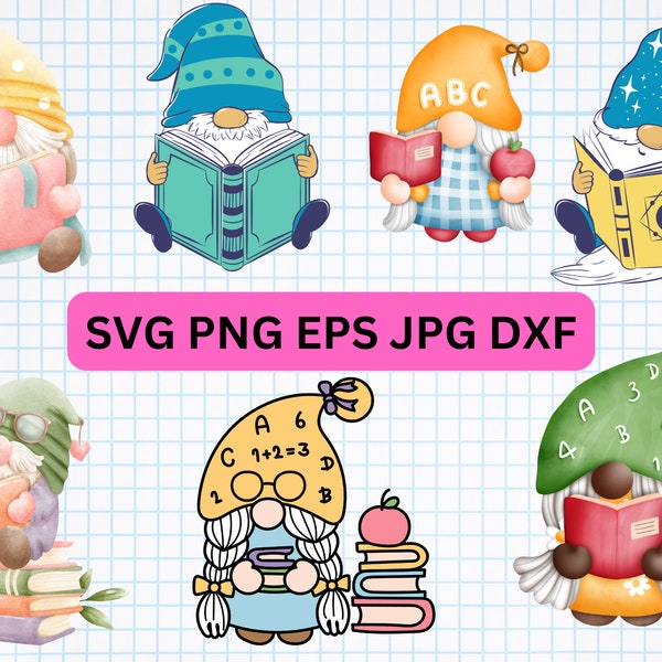 Book Lovers Gnome, , Book Gnome Clipart,  Fall Gnomes Png, Teacher Cut Files, Gnome Reading Book Clipart, Gnome With Books