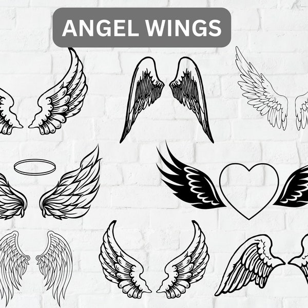 Wings svg , Angel Wings and Halo svg , Angel wing svg , Wings Cut File For Silhouette, wings cut file, Tattoo Svg, Instant download