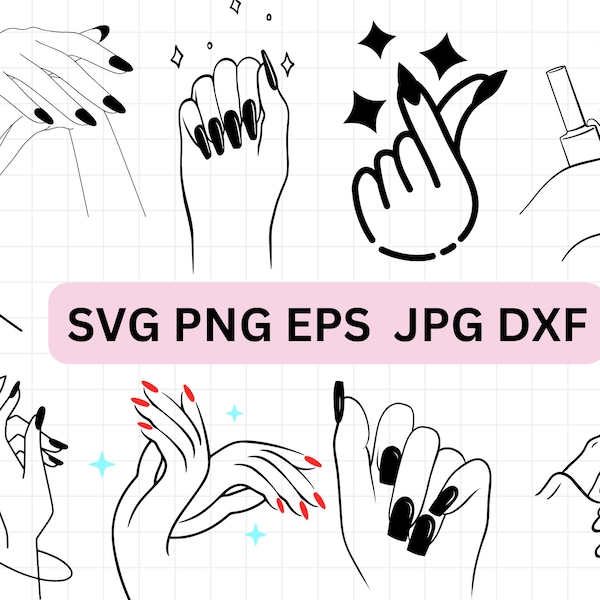 Nail svg, Woman nails pretty hands png , Fingers Svg , Nail Artist SVG, Girl Hand svg, Nail Salon Svg, Black Woman Hand png