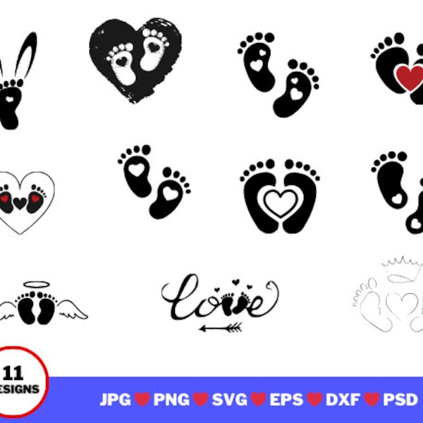 baby footprint, Baby Feet SVG, Baby footprints SVG bundle, Baby Footprint with heart, digital download baby feet, Baby feet Instant Download