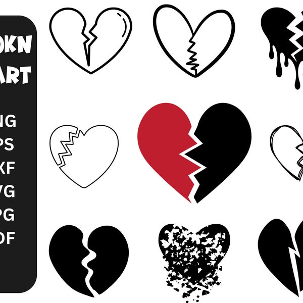 Broken Heart - Instant Digital Download ,  Love Heart Cut Files , Broken heart svg