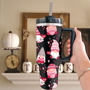 Valentine Gnomes Love 40oz Tumbler, Cute Pink Gnomes xoxo Tumbler 40oz, Valentine Couple Matching Cup, Personalized Gnome Cup for Girlfriend