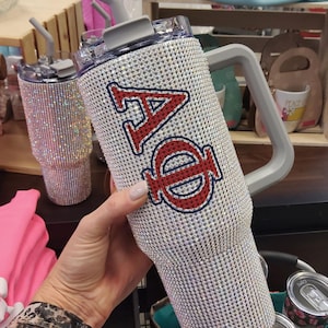 Sorority Rhinestonebecher 40 Unzen, Delta-Sigma-Theta-Bling-Tumbler, Sorority Reveal Passende Tasse, Sorority-Griechisch-Buchstabe-Becher 40 Unze